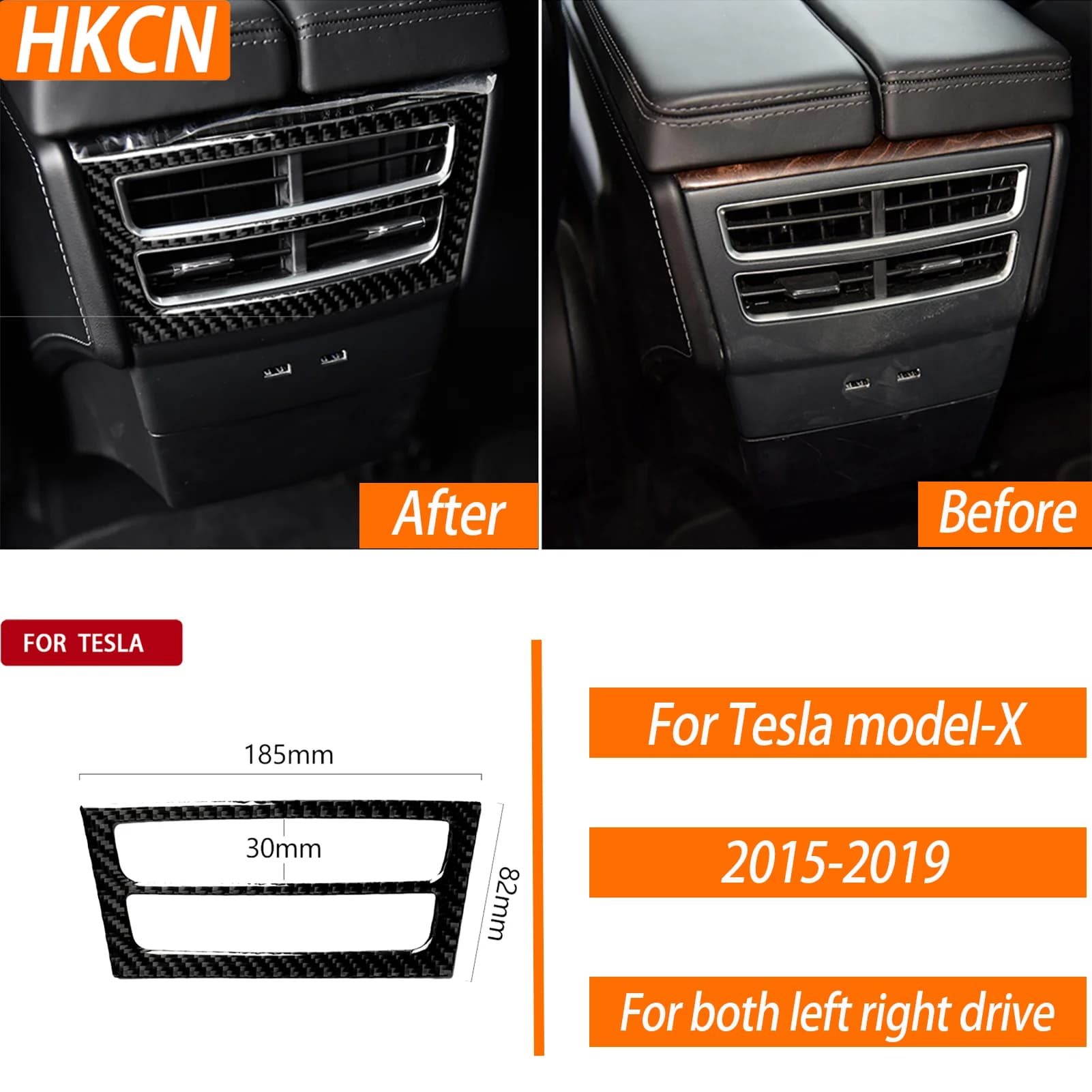 Suitable for Tesla Model X 2015-2019 Carbon Fiber Rear Air Conditioning Vent Panel Trim Car Interior Accessories Sticker