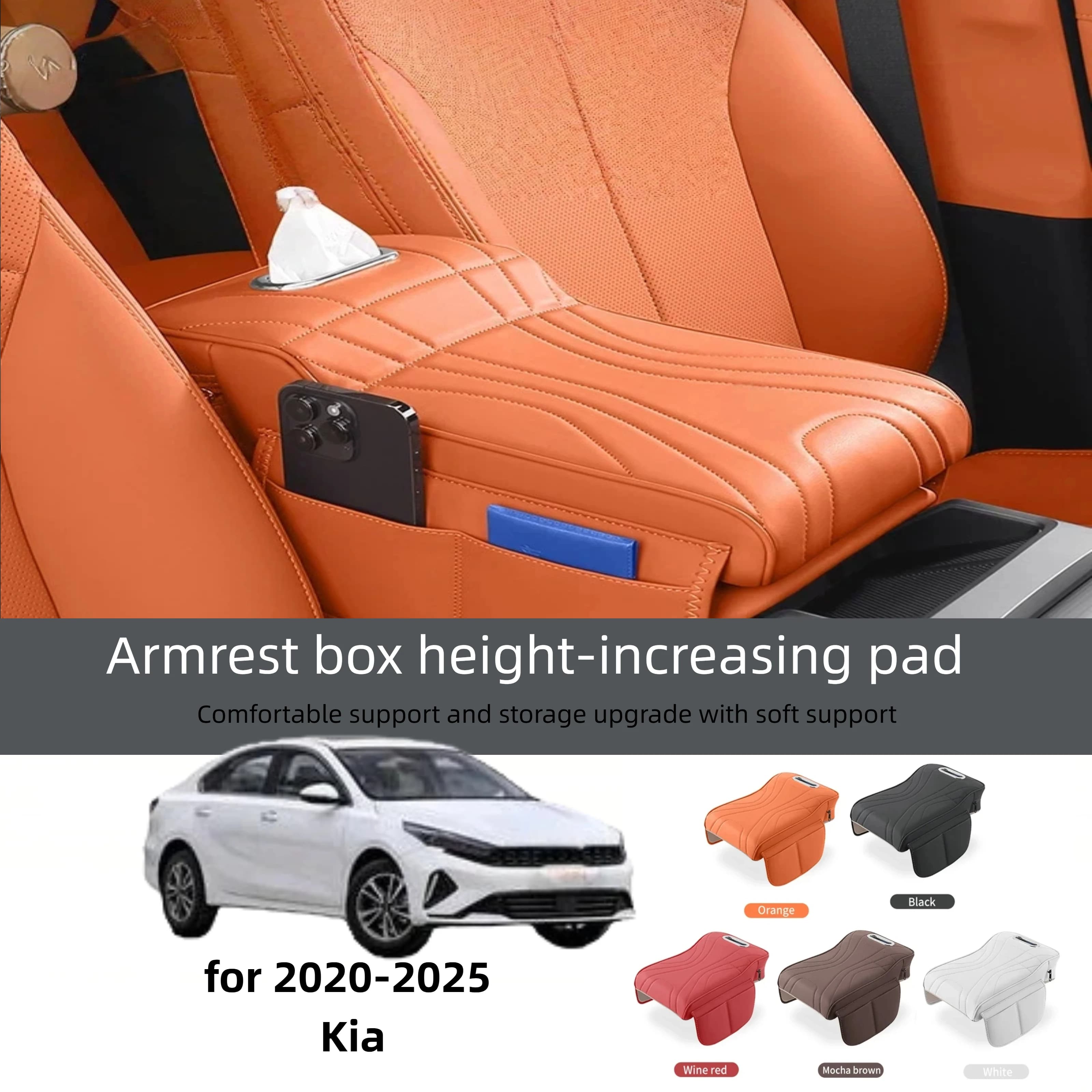 Car Central Armrest Cushion for Kia - Thickened Heightened Protective Cover with Tissue Storage