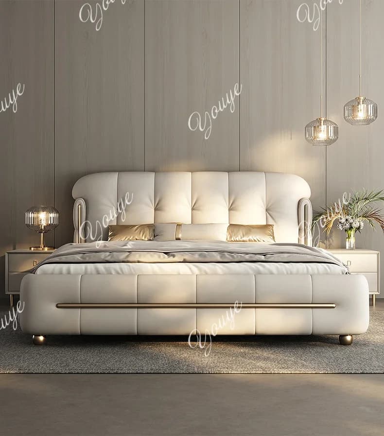 N49 Master bedroom modern simple light luxury leather bed high-end atmosphere 2 meters solid wood soft bed