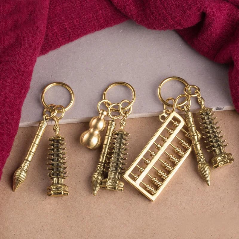 Brass Wenchang Tower Wenchang Pen Gold List Title Activity Abacus Men and Women Car Keychain Pendant Backpack Pendant