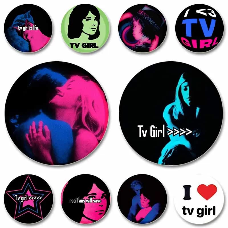 Pop Band TV Girl Round Brooch Singer Album Cover Lapel Pin DIY Backpack Clothes Collar Badge Accessories Funny Gift for Friends