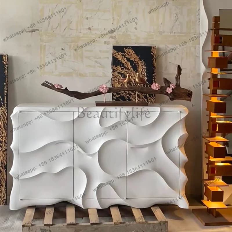 FG Vintage artwork Home solid wood dining side cabinet  foyer bucket cabinet Wave pattern porch cabinet Bedroom storage