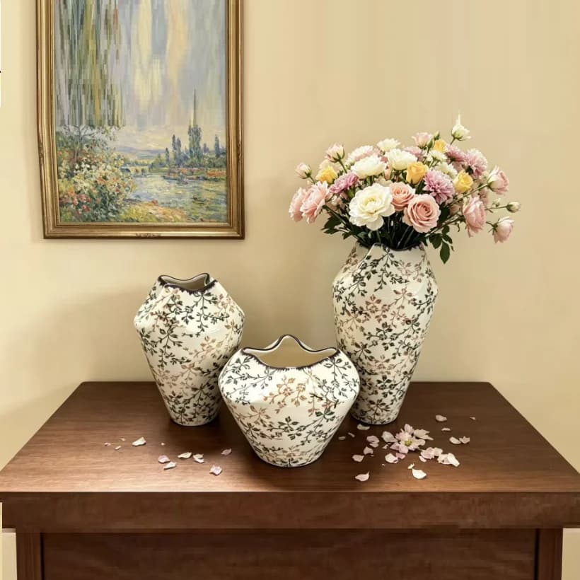 Vintage ceramic vase decoration, entrance hall living room hydroponic flower arrangement, new Chinese style soft decoration, rus