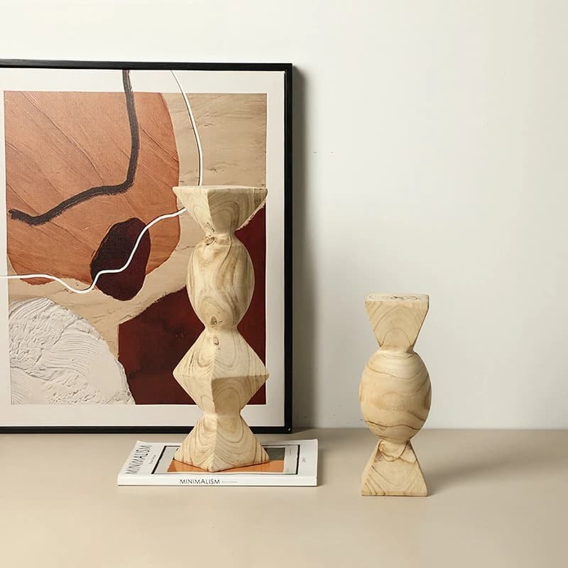 Japanese-style log wind geometric art wooden column ornament, home exhibition hall, homestay entrance bookcase decoration crafts