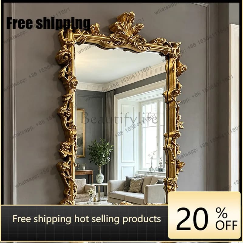LD European court style carved fireplace decorative mirror French retro wall hanging dressing mirror