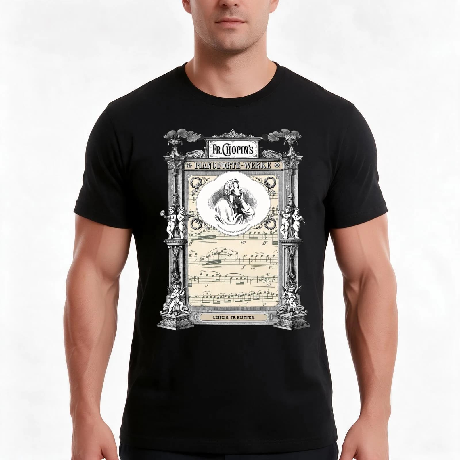 Frederick Chopin Polonaise art T-Shirt, Summer Casual Cotton Tee, Oversized Streetwear Tops, Vintage Graphic Print, 100% Cotton