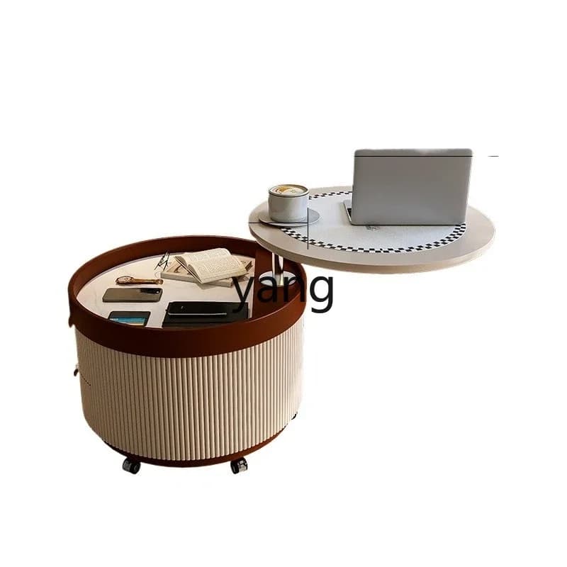 LH medieval rock slab coffee table modern household living room movable lifting rotating coffee table