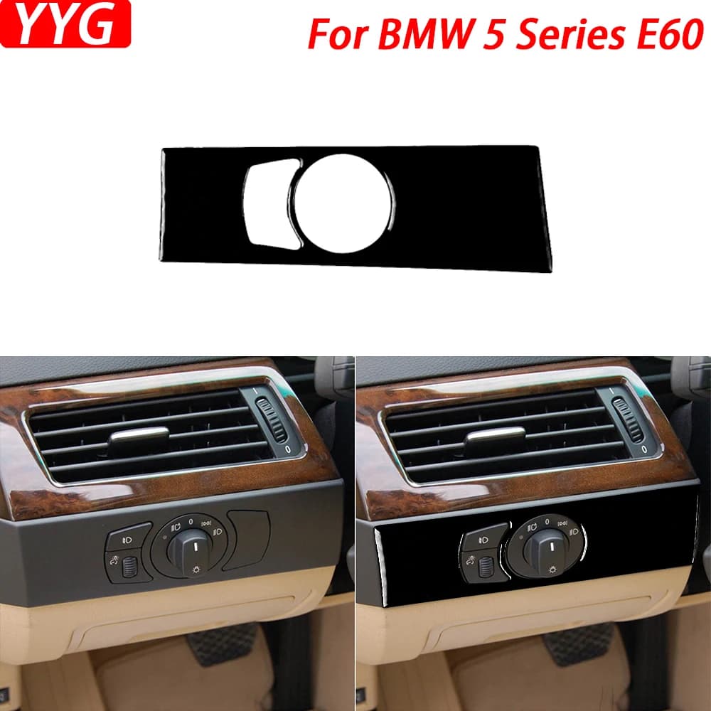 For BMW 5 Series E60 2004 2005 2006 2007 2008 Car Accessories Headlight Switch Panel Trim Cover Interior Sticker Glossy Black