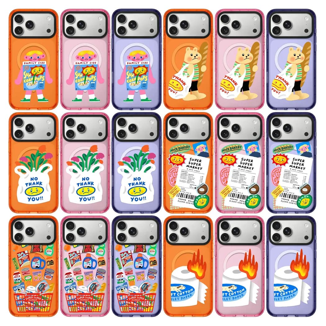 Cartoon Market Orange Pink Purple Acrylic Border Phone Cover For IPhone 14 15 16 17 Pro Max Case For IPhone 17 Air