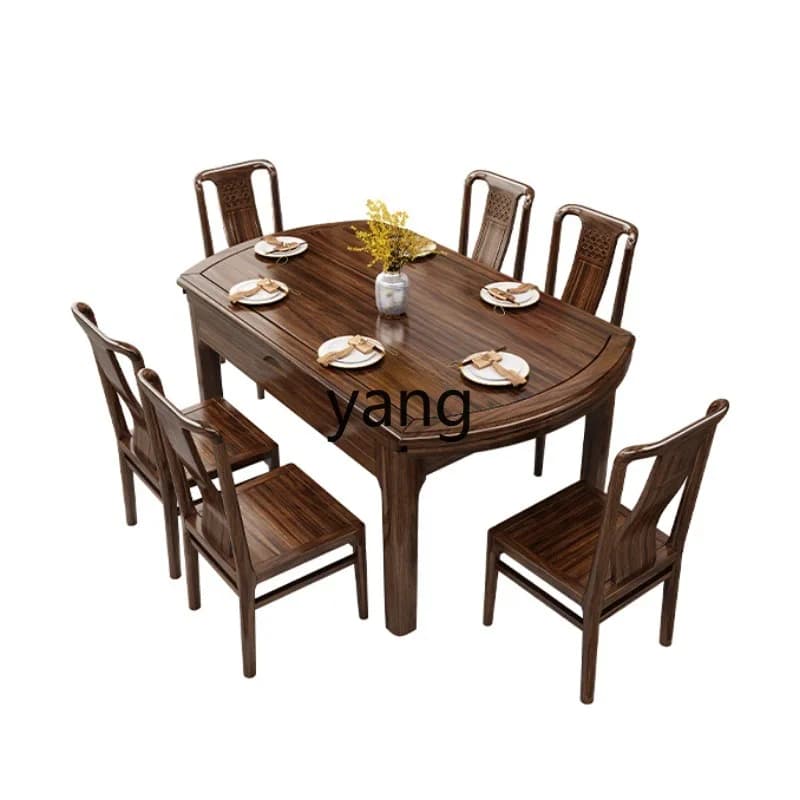 LH new Chinese ebony solid wood dining table and chairs household small apartment folding dining table