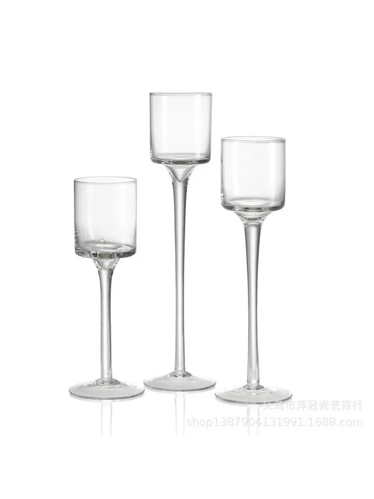 1Set3 Only Modern Light Luxury High-foot Glass Candle Holder Wedding Props Transparent Candlelight Glass Candlestick
