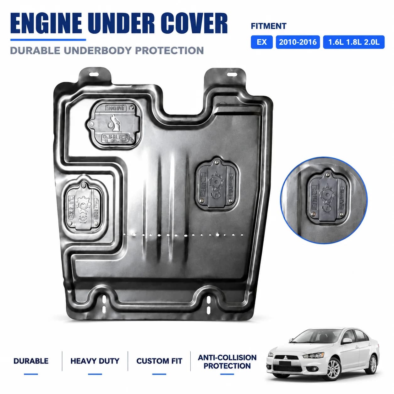 Engine Skid Plate For Mitsubishi Lancer EX 2010-2016 1.6L 1.8L 2.0L Heavy Duty Underbody Protection Anti Collision Design