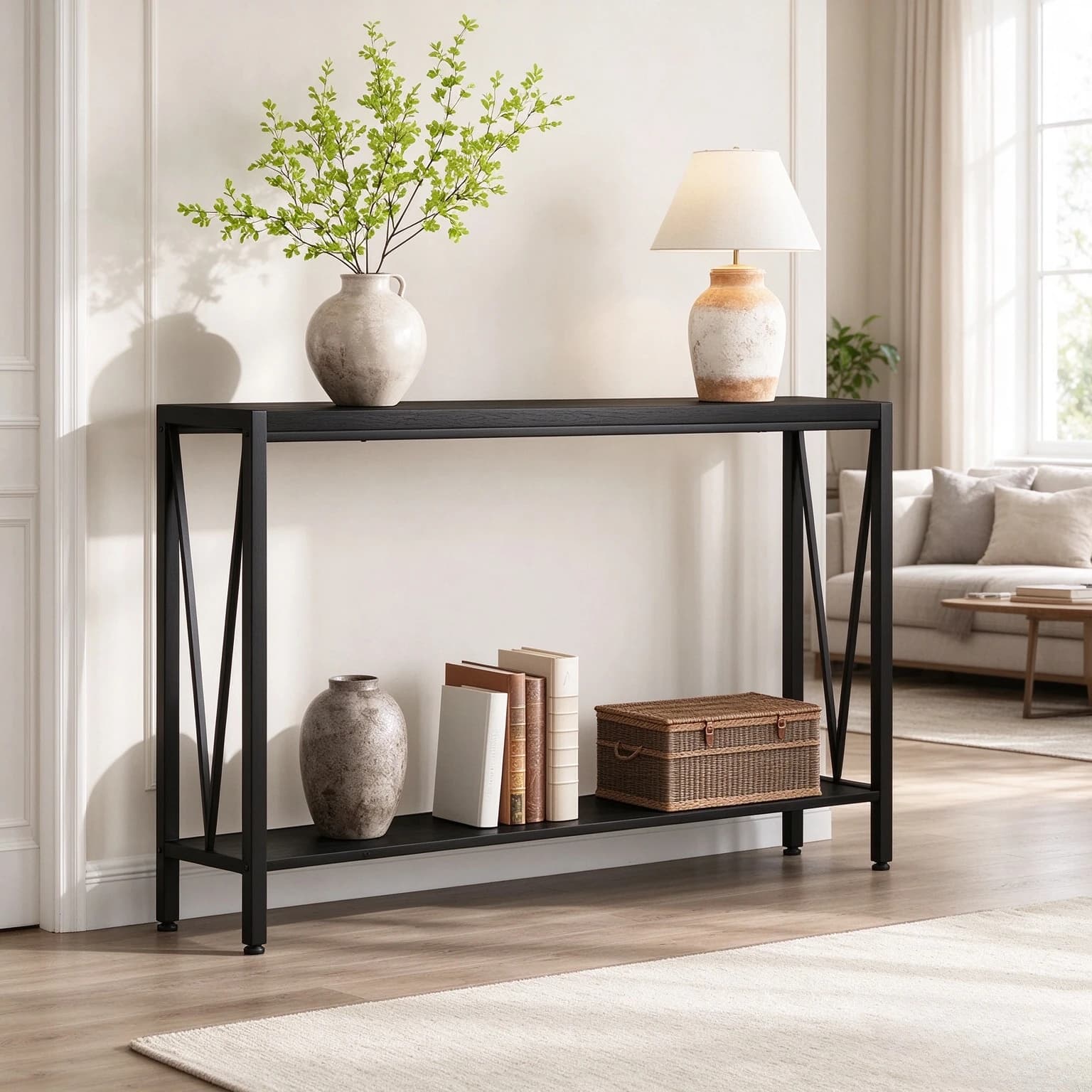 Solid Wood Narrow Console Table, Rustic Entryway Sofa Table for Living Room, Hallway and Bedroom Small Space Interior Decor