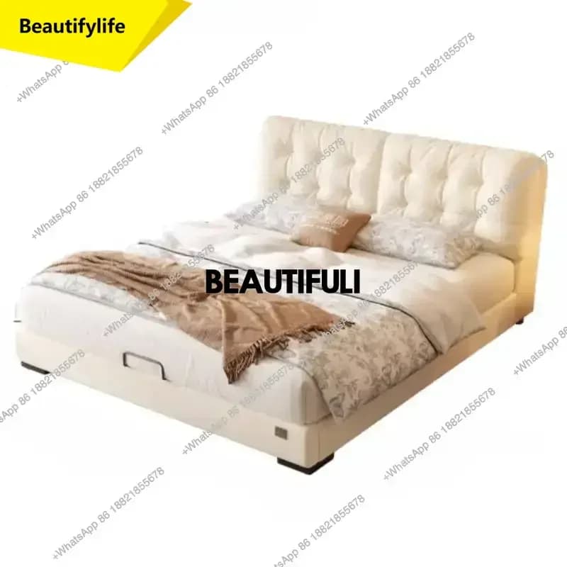Q181 Beige Princess Double Bed Frame Organizer Europen Modern Luxury Double Bed Headboards Platform Camas De Casal Bedroom Furni
