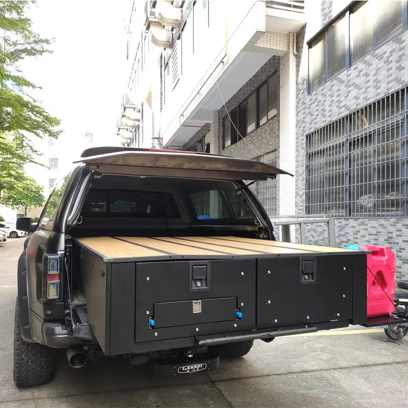 Heavy Duty Aluminum Pickup Rear Cargo Drawer Sliding Tray Lockable Truck Tool Box OEM Custom Storage System with Rear Bucket Cov
