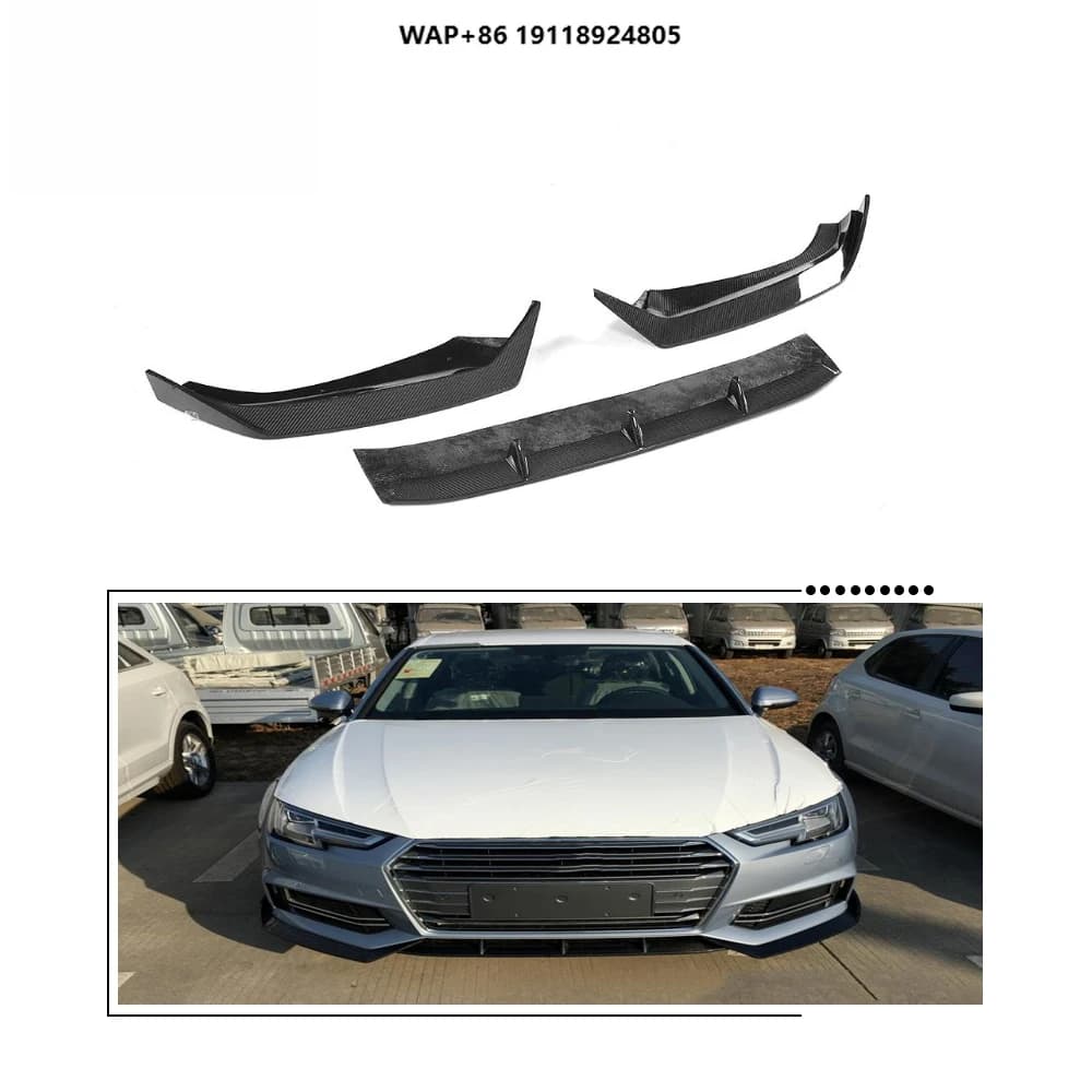 3PCS/SET Carbon Fiber Front Bumper Lip for  A4 B9 SLINE S4 Sedan 4-Door 17-18 (Fits:S4)