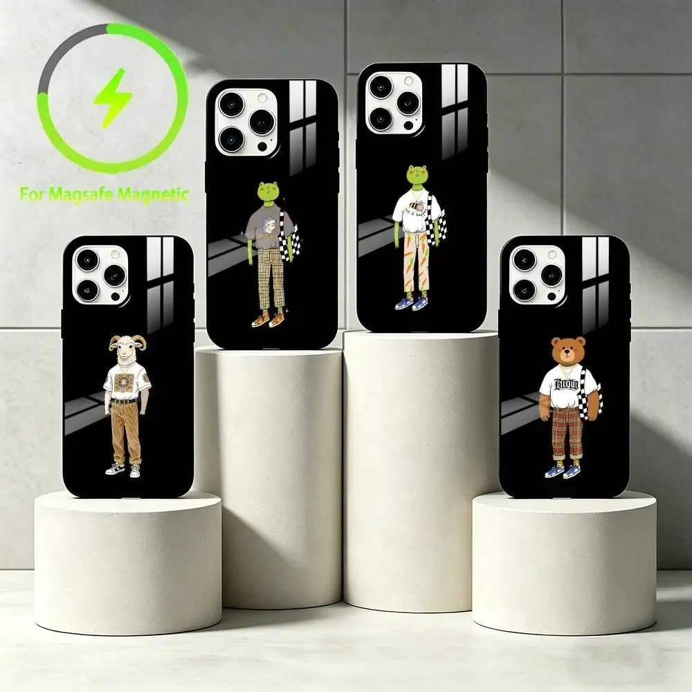 H-Humanized animal Phone Case For iPhone 17 16 15 14 13 12 Pro Max Plus for Mirror Wireless Magnetic Cover