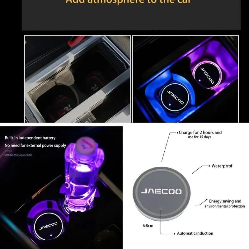 Fit Chery Jaecoo J7 Phev 5EV J6 7 J5 J8 2PCS Luminous Car Cup Coaster Holder Atmosphere Lamp Accessories