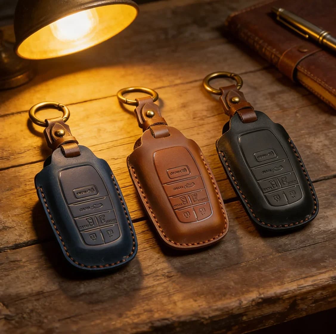 For Toyota Sienna Hybrid Vintage Cowhide Leather Car Key Case 6 Button Car Key Cover Anti-Scratch Key Fob Keychain Accessories