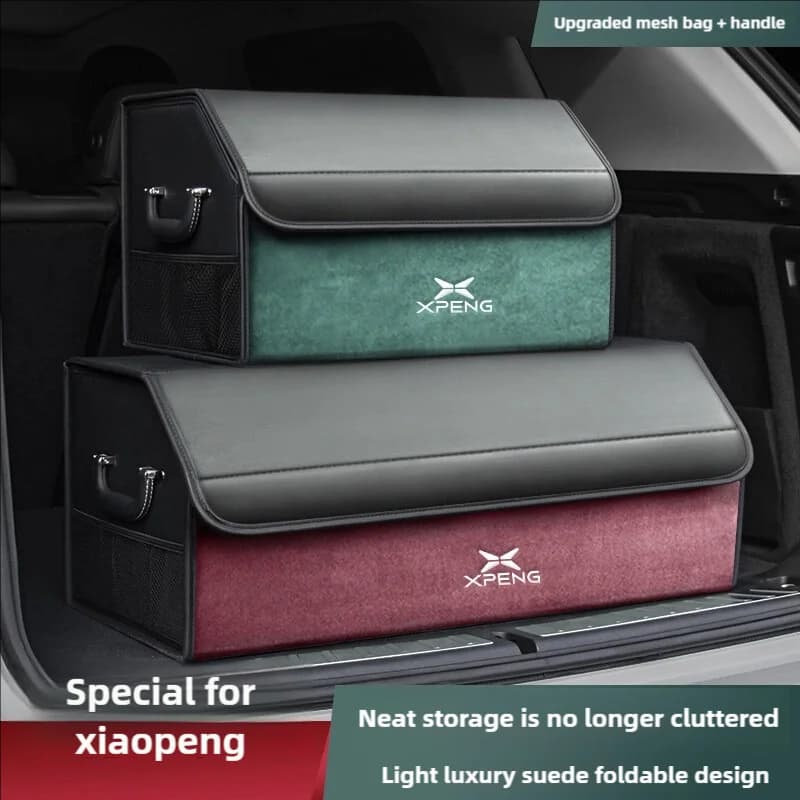 For Xpeng P7/G6/G7/G9 2023-2025 Car Suede Trunk Organizer Large Capacity Leather Foldable Storage Box Car Accessories