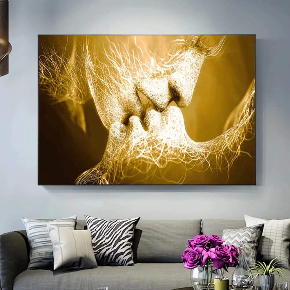 Abstract love kiss canvas painting art oil painting poster and wall printing picture suitable for family bedroom living room dec
