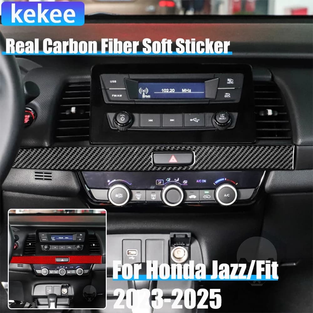Real Carbon Fiber Car Accessories Hazard Warning Light Decorative Trim Cover Soft Sticker For Honda Fit /Jazz GR9 2023 2024 2025