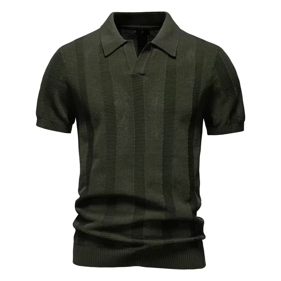 Summer New Fashionable Men's Striped Hollow Short Sleeve European and American Short Sleeve Sweater Polo Shirt Men's Top