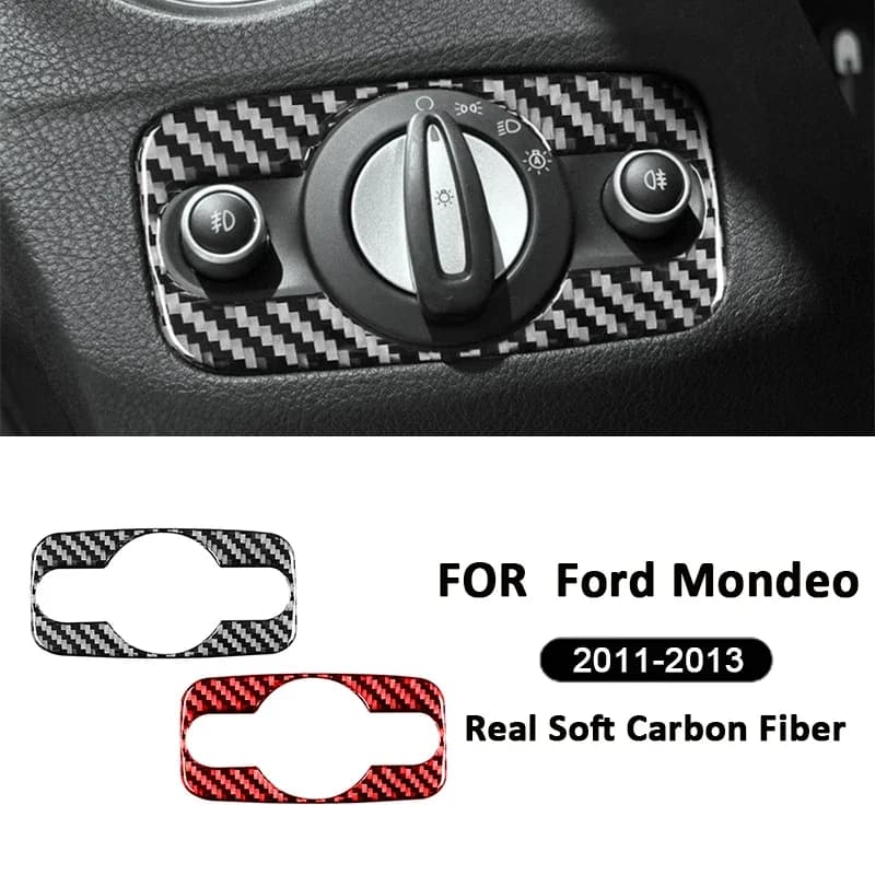 For Ford Mondeo 2011-2013 Carbon Fiber Auto Interior Front Headlight Adjust Control Buttons Knob Panel Frame Decoration Sticker