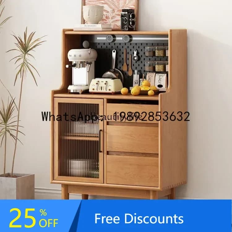 HH z.-*Nordic solid wood dining side cabinet, integrated living room Japanese storage locker against the wall