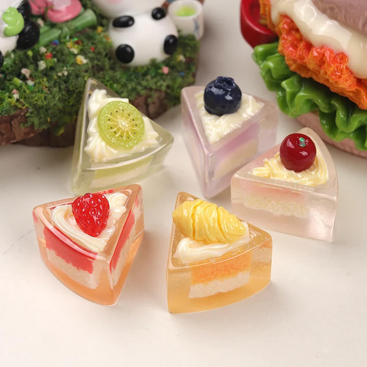 Mini Transparent Triangle Fruit Cake Model Strawberry Kiwi Dessert Cake Miniature DIY Resin Cute Craft Decoration Ornament