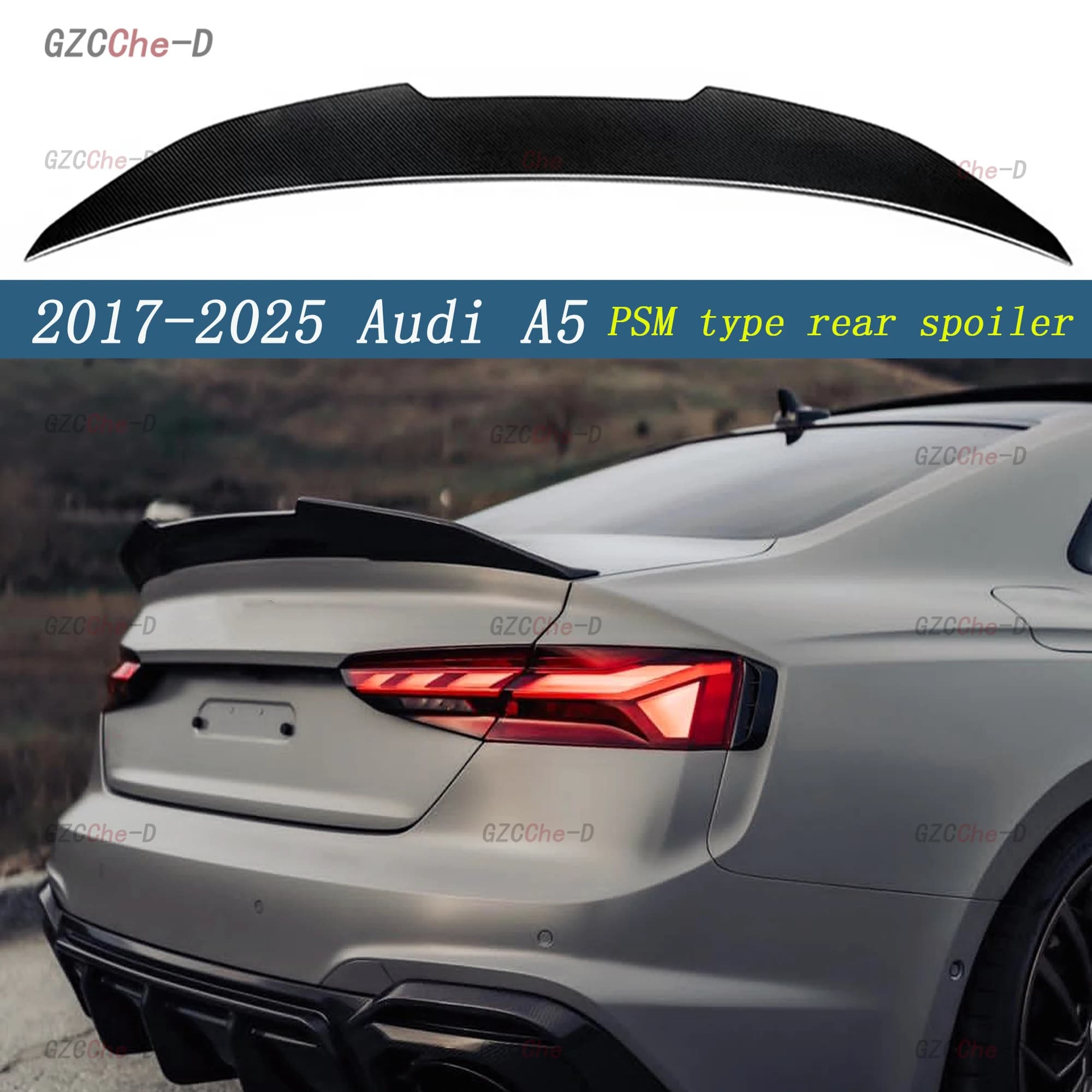 For  Audi A5 S5 B9 Sportback 2017-2025 carbon fiber material PSM type rear spoiler, car tail diffuser, trunk lid decoration kit