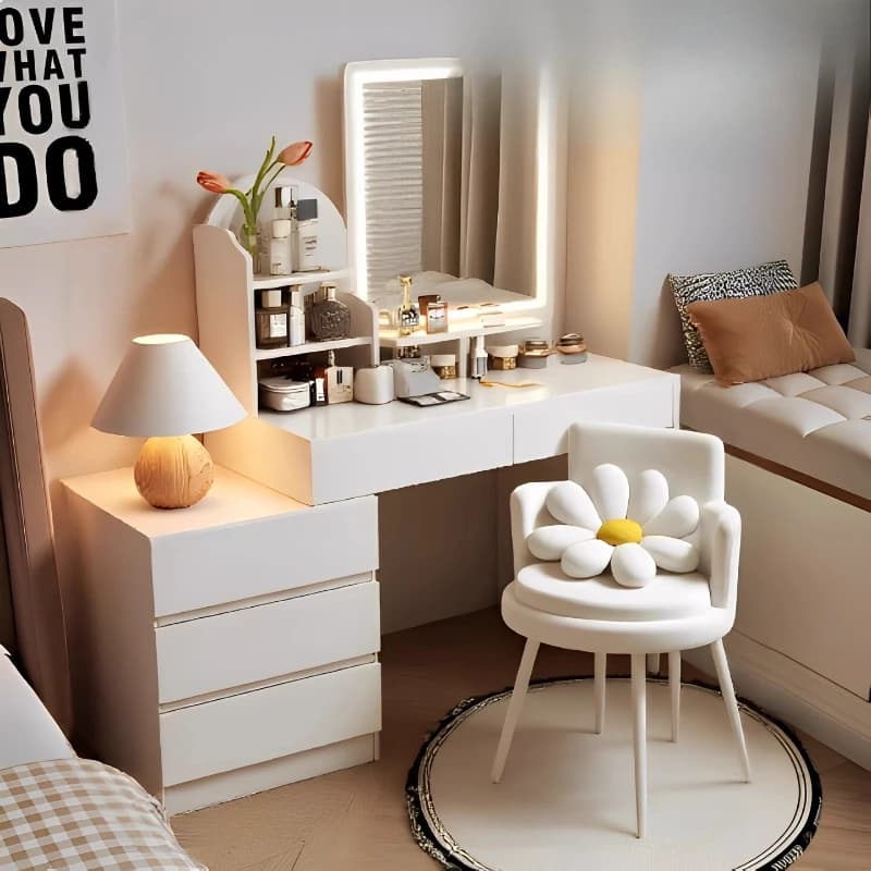 White Chair Vanity Table Makeup Drawers Light Cosmetics Vanity Table Luxury Jewelry Comoda Pra Quarto Lounge Suite Furniture