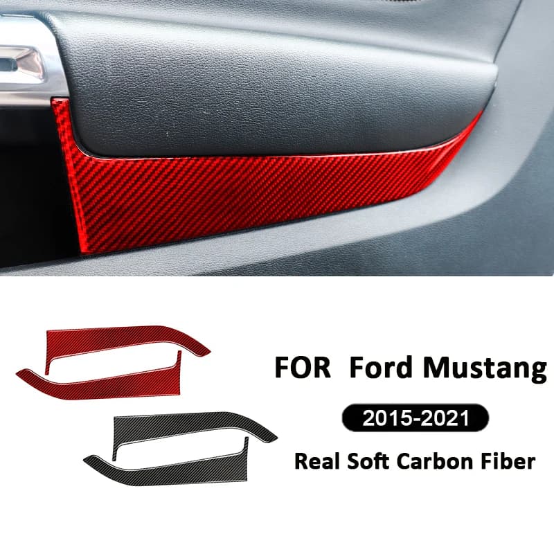 2PCS Carbon Fiber Car Inner Front Door Anti-Kick Panel Protective Cover Interior Decoration Sticker For Ford Mustang 2015-2021