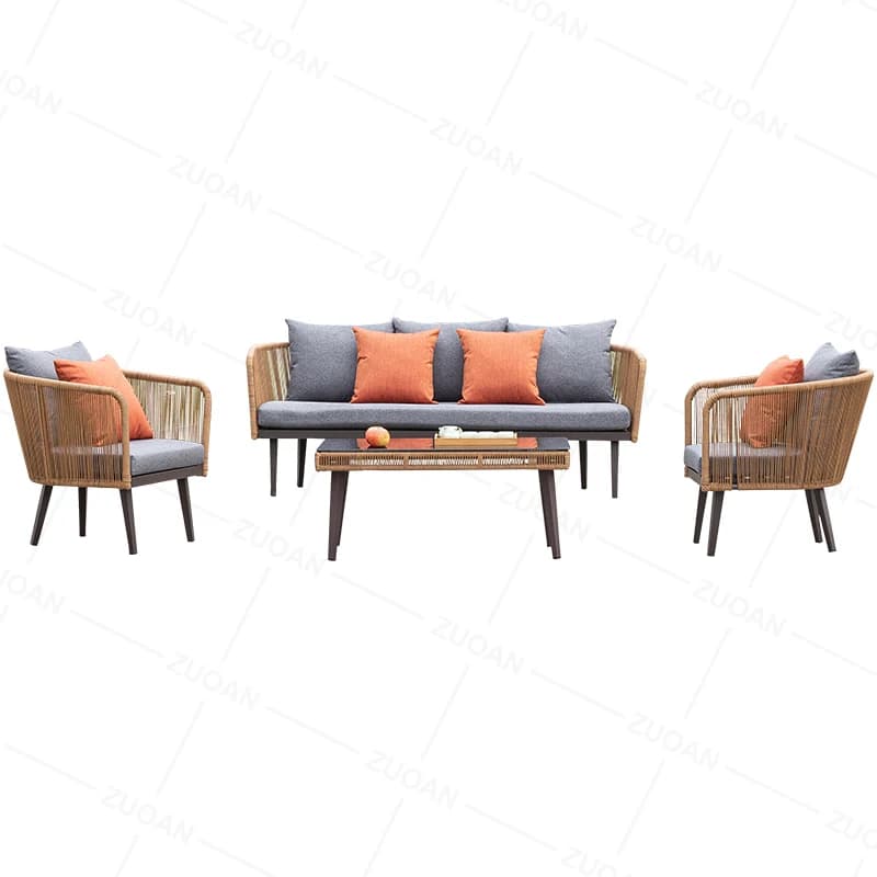 High Quality Modern Rattan Garden Sofas Set Outdoor Furniture Wicker Rope Woven Sofa