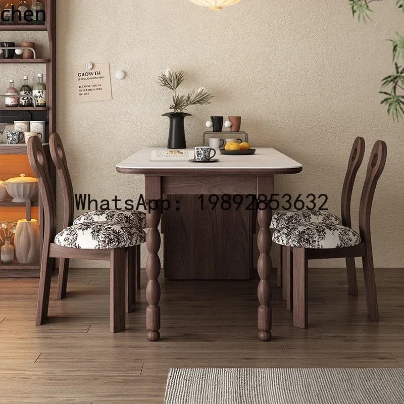 X7  Rock Board Folding Dining Table Solid Wood Rectangular Table Vintage Walnut Color Dining Table