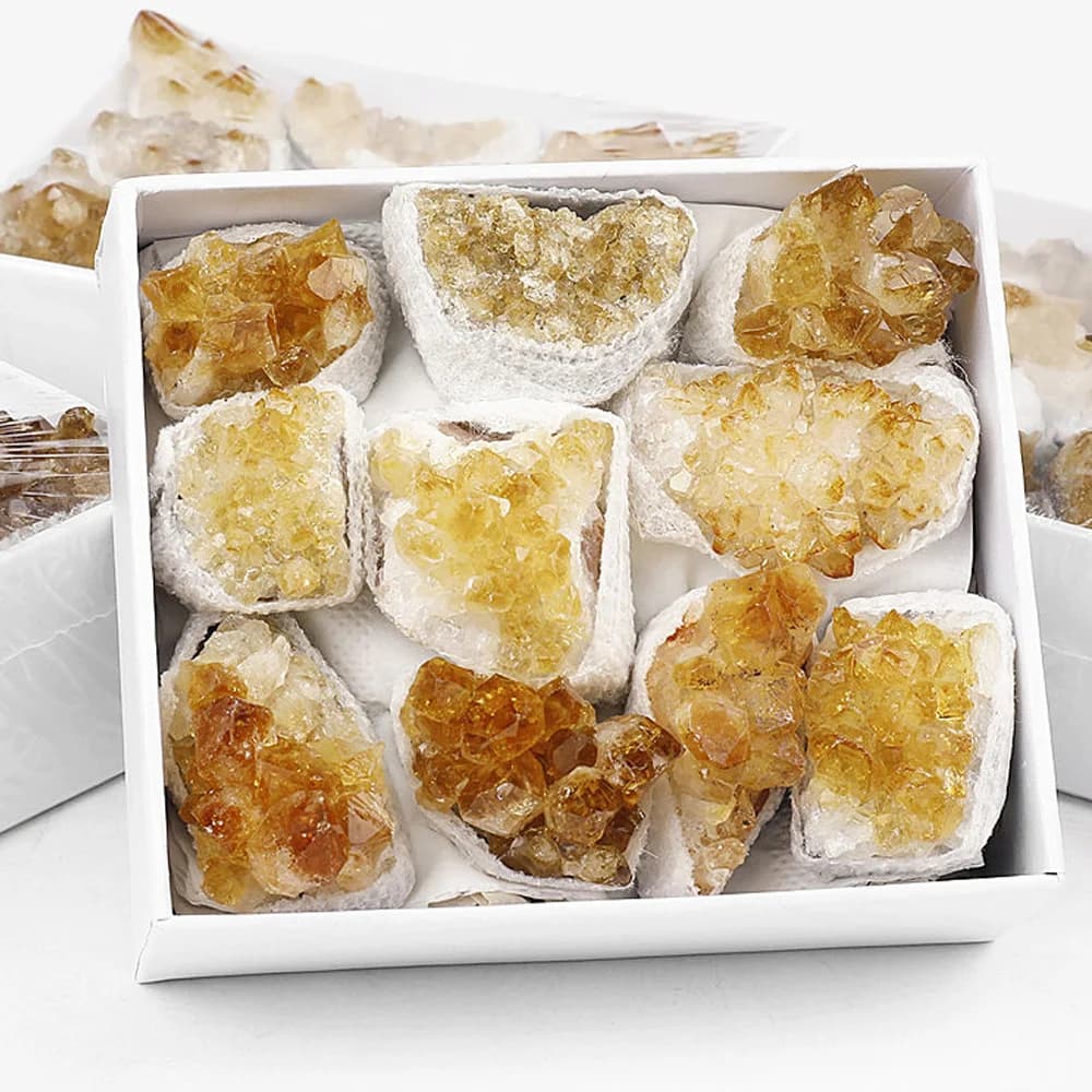 Natural Citrine Crystal Clusters Gift Box Mineral Irregular Shape Specimen Wealth Feng Shui Home Decoration