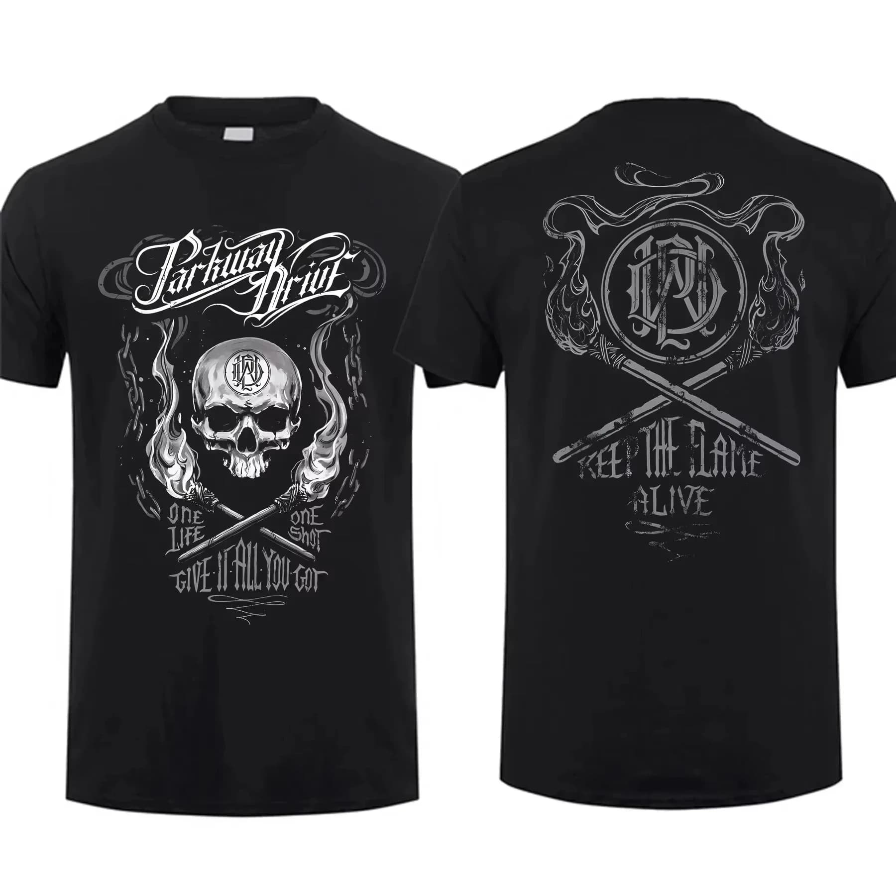 2025 Summer double-sided handle black Parkway Drive oversized graphic youth fabric street T-shirt made of polyester