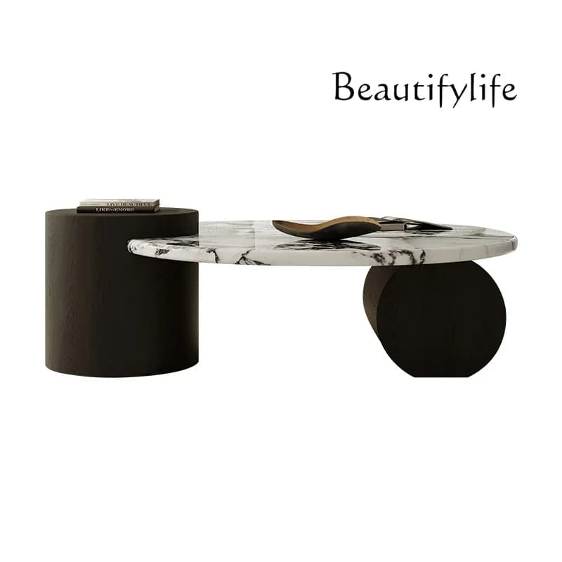 YY Black Legs Side Table Luxury Aesthetic Marble Center Luxury Living Room Coffee Table Round Modern Design Salontafel Furniture