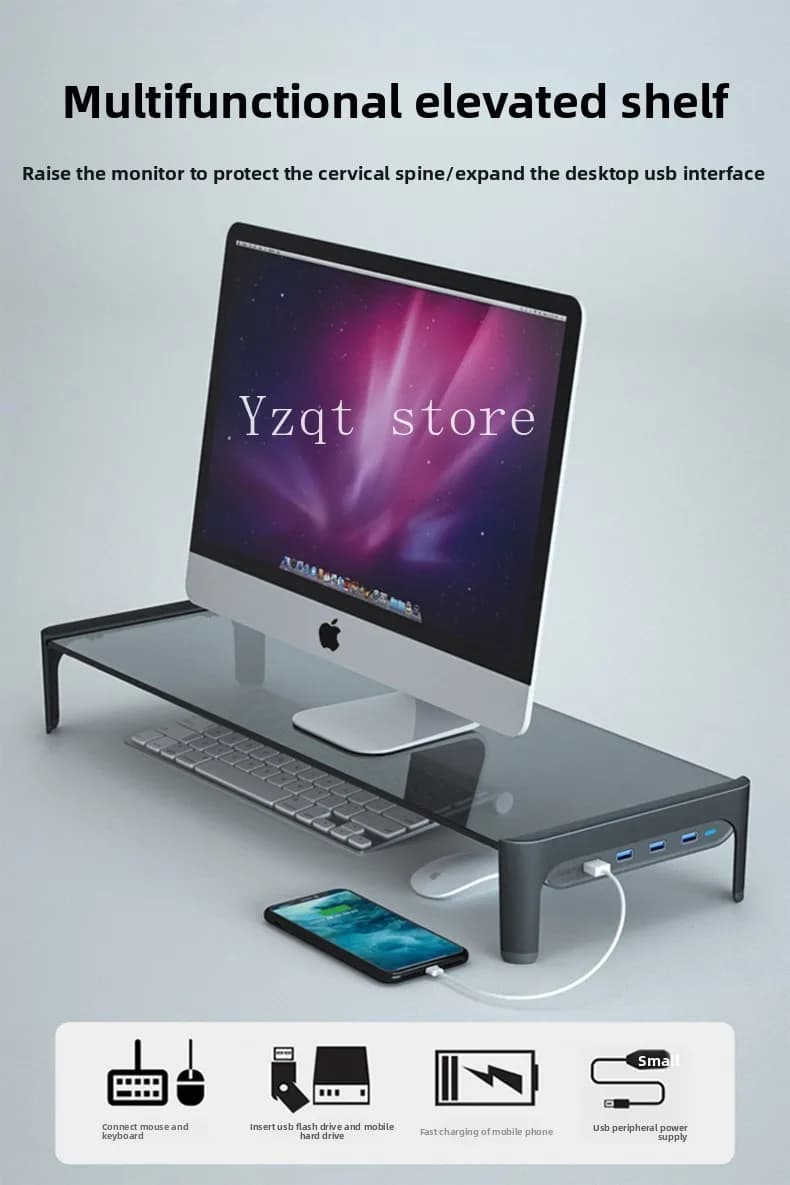 Computer monitor bracket, desktop heightening rack, multi-function with usb docking station, desktop screen base, storage rack.