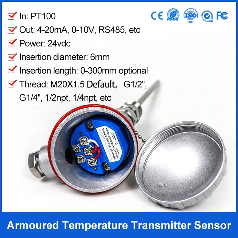 Industrial 4-20mA Temperature Sensor PT100 Temperature Transmitter