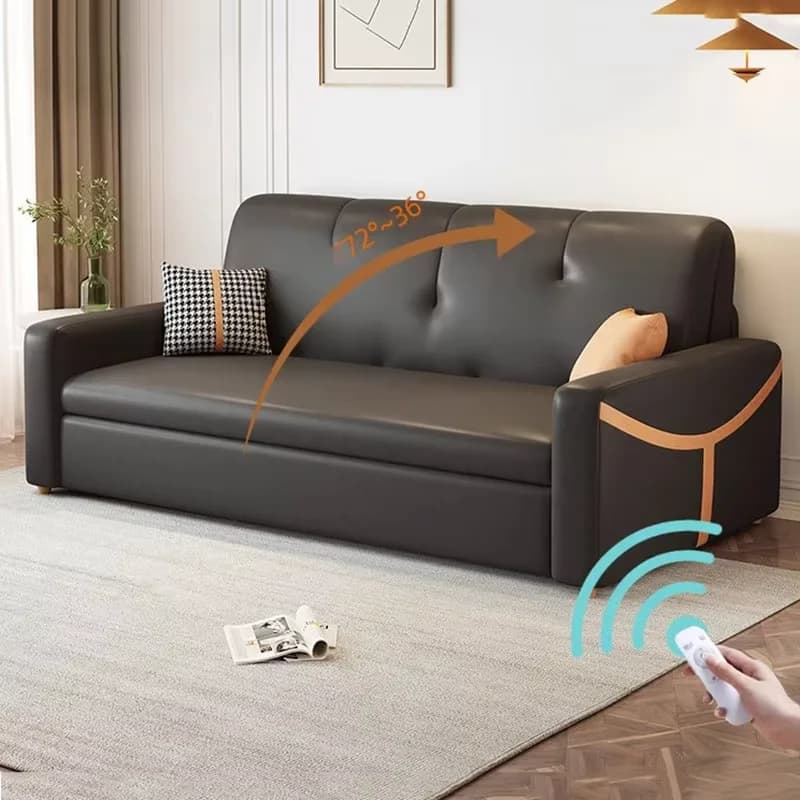 Designer Lazy Simple Sofas Beds Leather Black Arm Modern Folding Living Room Sofas Elegant Foldable Divano Letto Salon Furniture