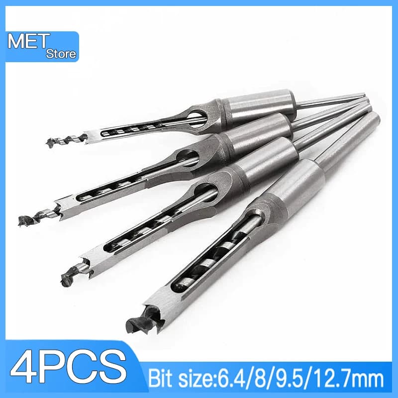 4Pcs HSS Square Hole Drill Woodworking Tools Auger Mortising Chisel Drill Set DIY Furniture Square Woodworking Drill