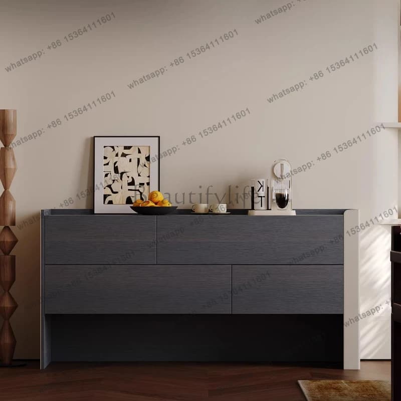 Italian minimalist saddle leather sideboard, living room, wall-to-wall tea cabinet, modern and simple large-capacity storage