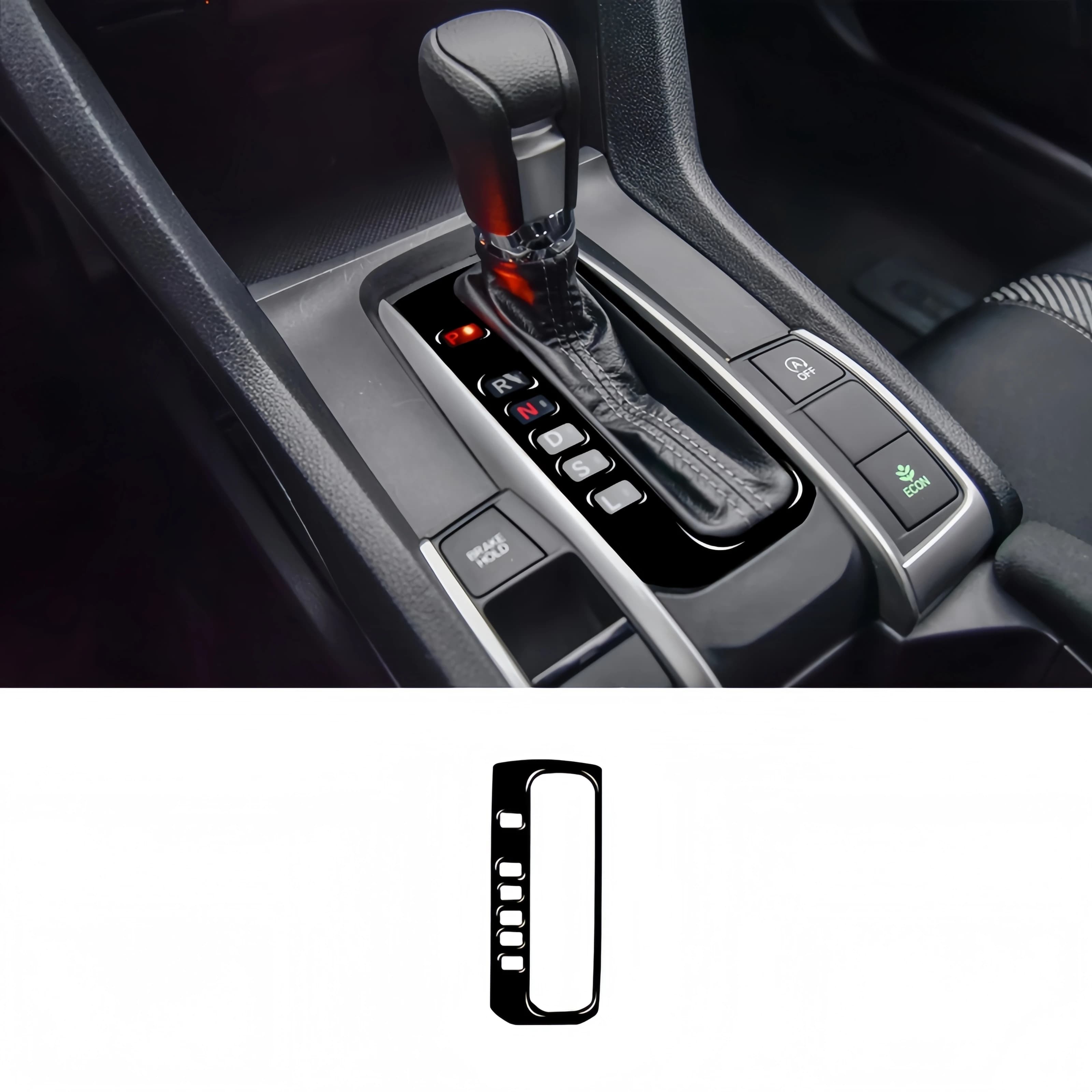 For Honda Civic 10th Gen 2016-2019 Piano Black Car Central Gear Panel Frame Trim Cover Decoration Sticker Interior Accessories