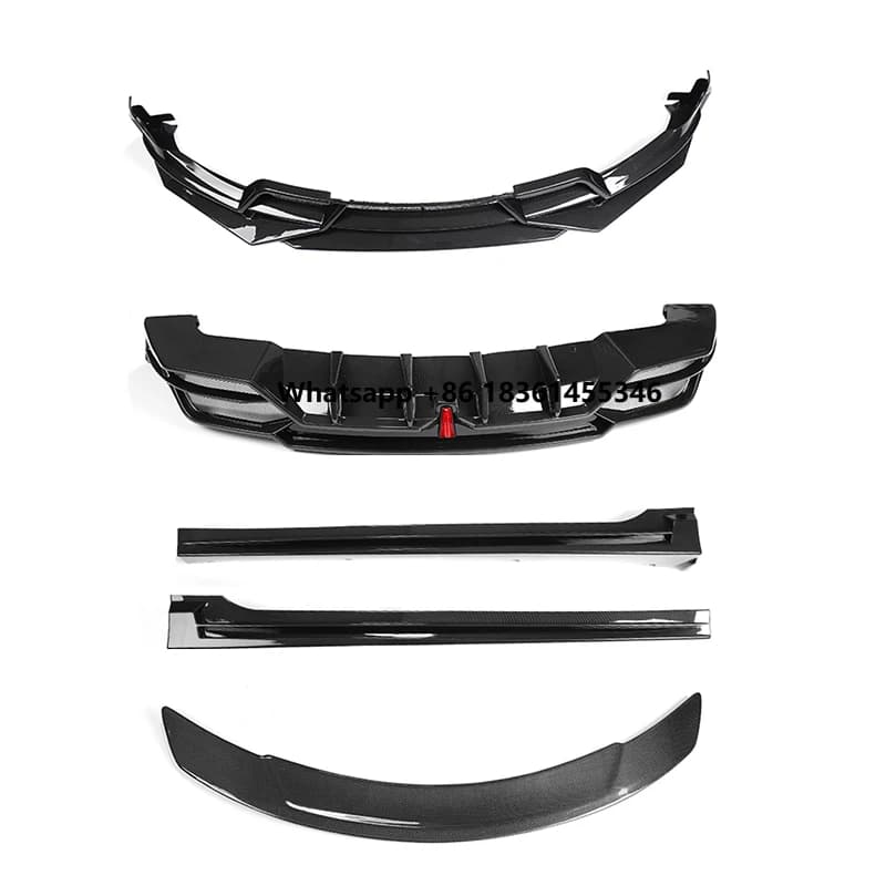 For Model3 Super March V Style Body Kit Water Transfer Printing Carbon Fiber Front Lip Diffuser Side Skirt Spoiler Bodykit