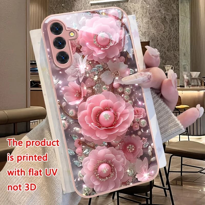 Pearl Powder Flower Phone case s26 ultra case Glass phone case for Samsung Galaxy s26/s25/s24/s23/s22 Ultra FE Plus A17 A16 A07