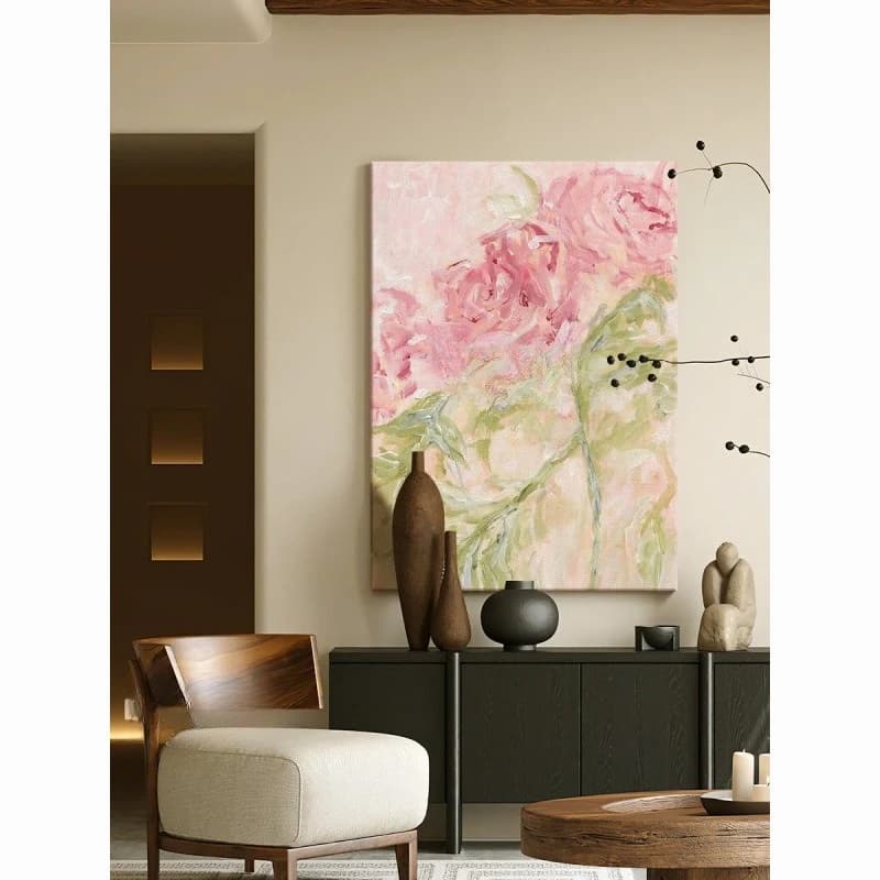 Cream Wind Abstract Rose Flower Hand Painted Oil Painting Living Room Dining Room Decoration Painting