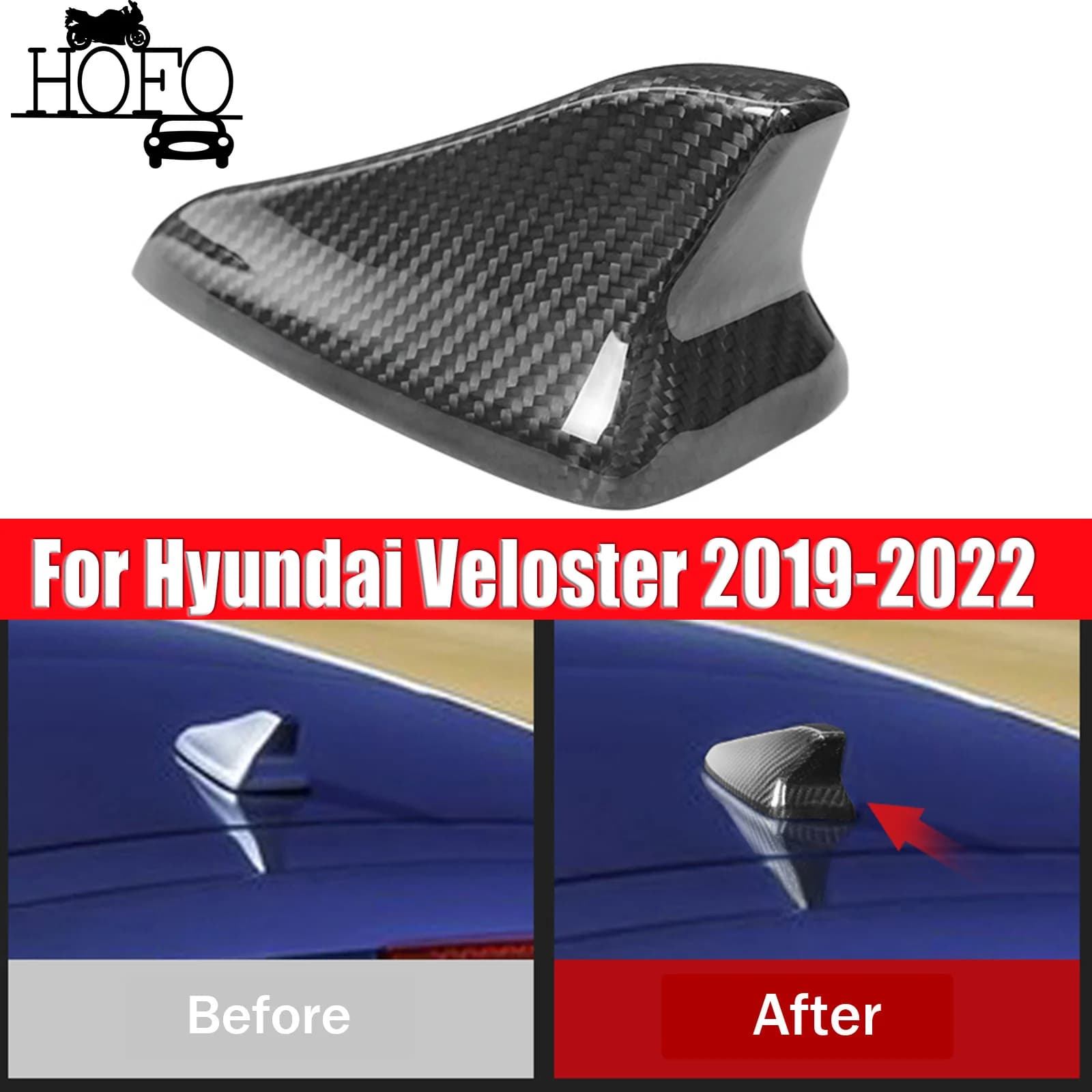 For Hyundai Veloster 2019-2022  Carbon Fiber Shark Fin Antenna Aerial Cover Trim