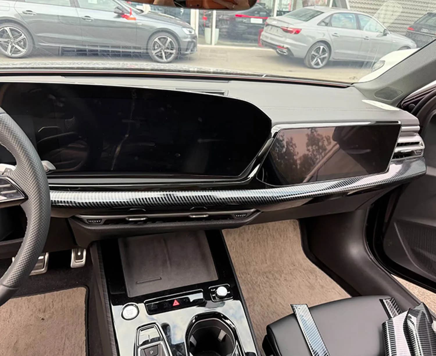 LHD!!! ABS Carbon Fiber Grain Car Accessories Interior Central Console Strip Molding Trim 2pcs for Audi A6 C9 2026 2027