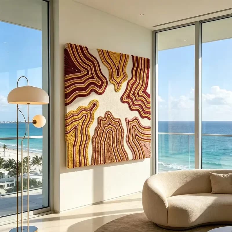 Condo Decor Handwoven Cotton Macrame Topographic Fiber Wall Art for for Contemporary Coastal Living Spaces